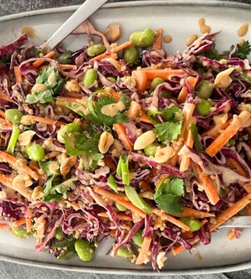 A large plate of vegan crunchy high protein peanut salad