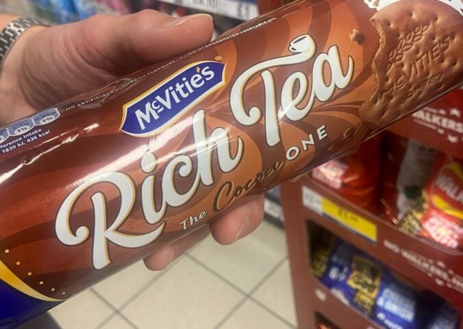 Rich Tea: The Cocoa one biscuits available in Tesco supermarkets in the UK