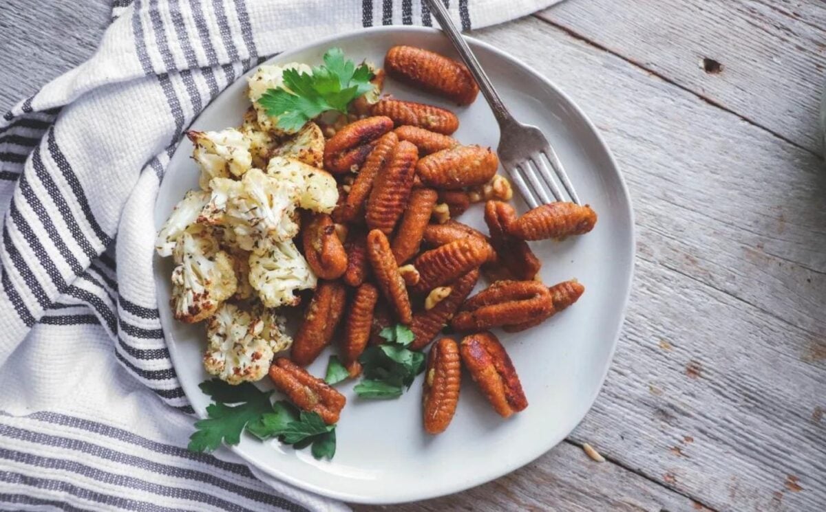 vegan sweet potato gnocchi with cauliflower