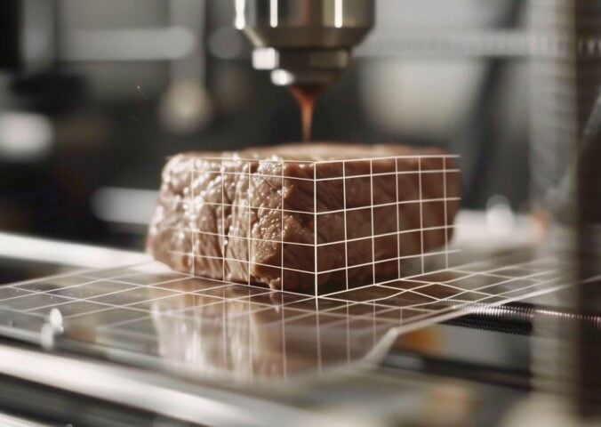 An AI-generated image of some lab grown meat being created in a metal machine