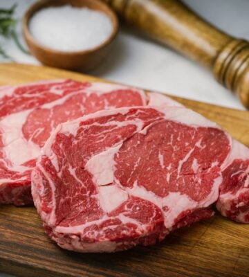Photo shows a raw beef steak complete with marbling, which the GFI aims to emulate with its new research into plant-based technology