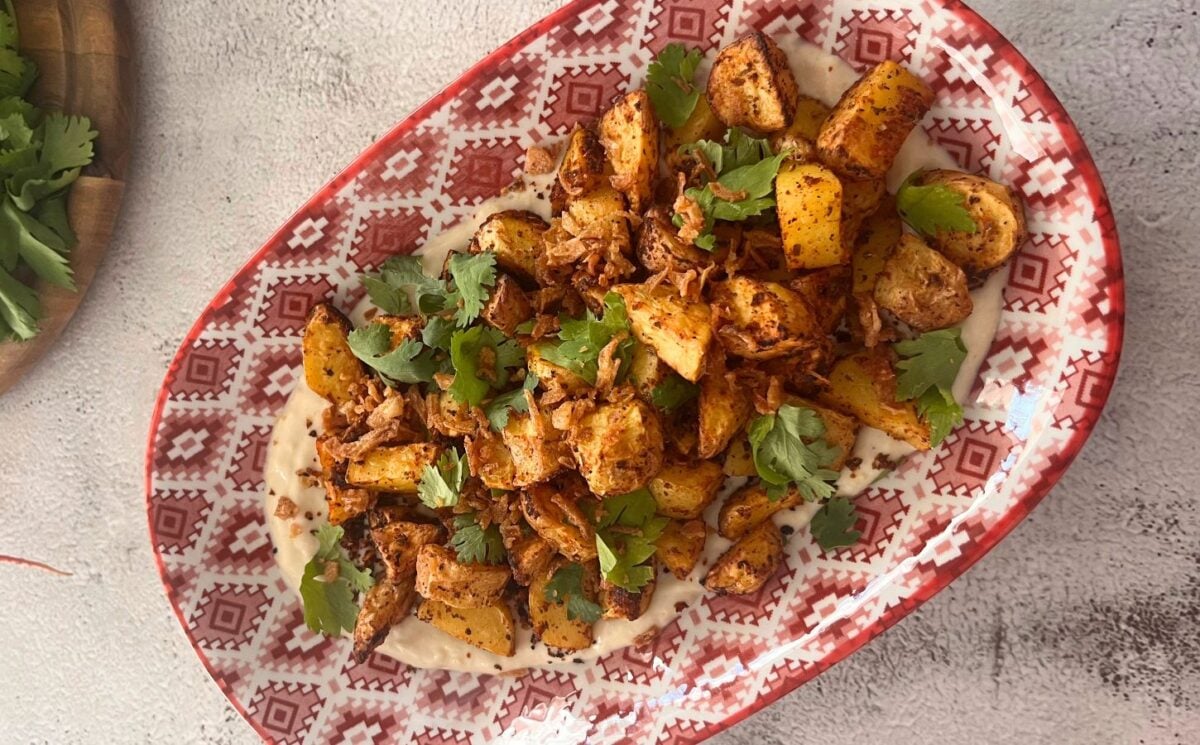 A plate of air fryer spicy potatoes