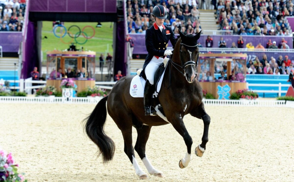 Dressage Olympian Charlotte Dujardin on a horse at the Olympics