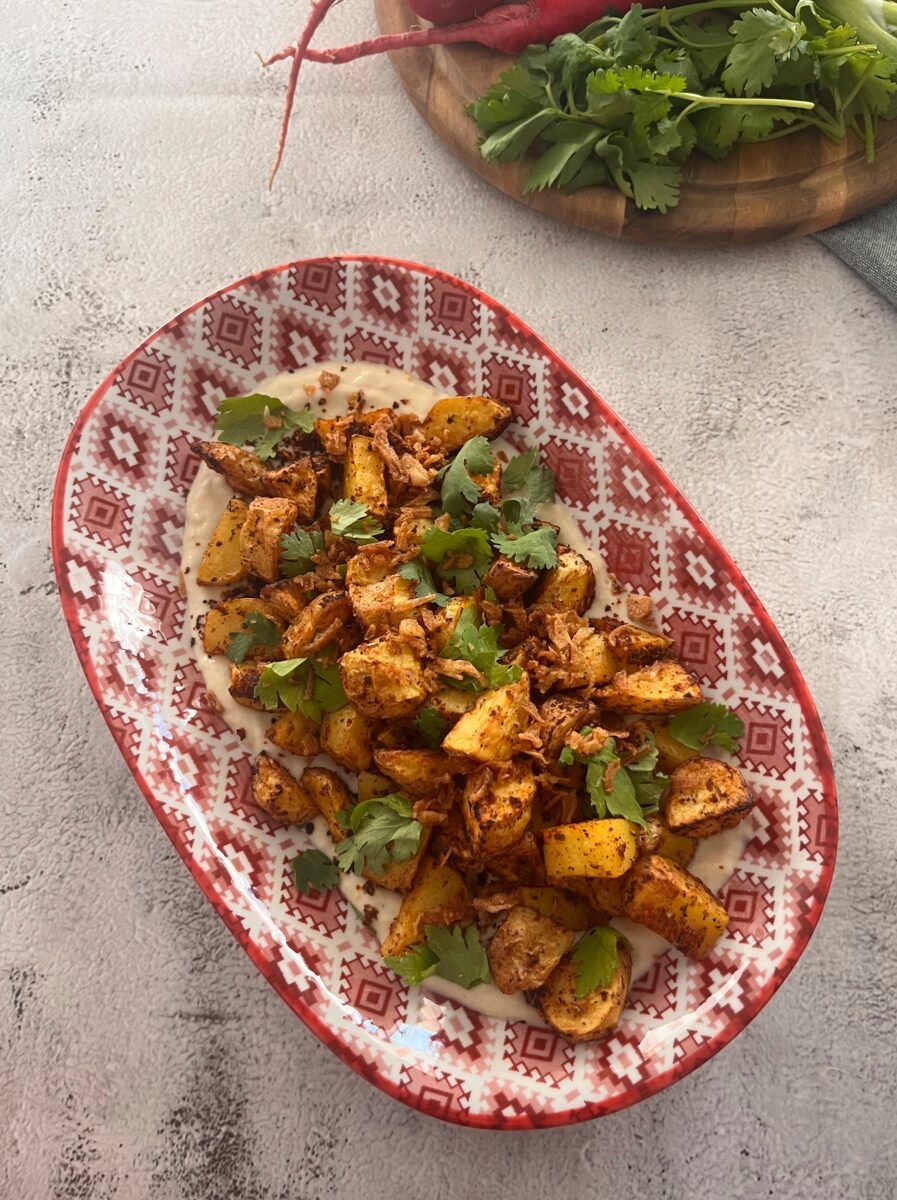 A plate of air fryer spicy potatoes