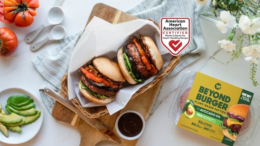 A table featuring healthier Beyond Meat burgers made from avocado oil