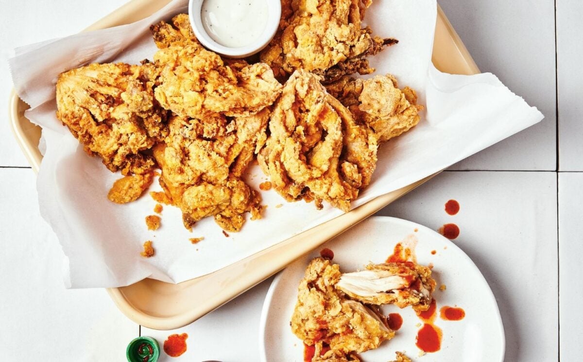 a picture of battered and fried vegan buttermilk oyster mushrooms