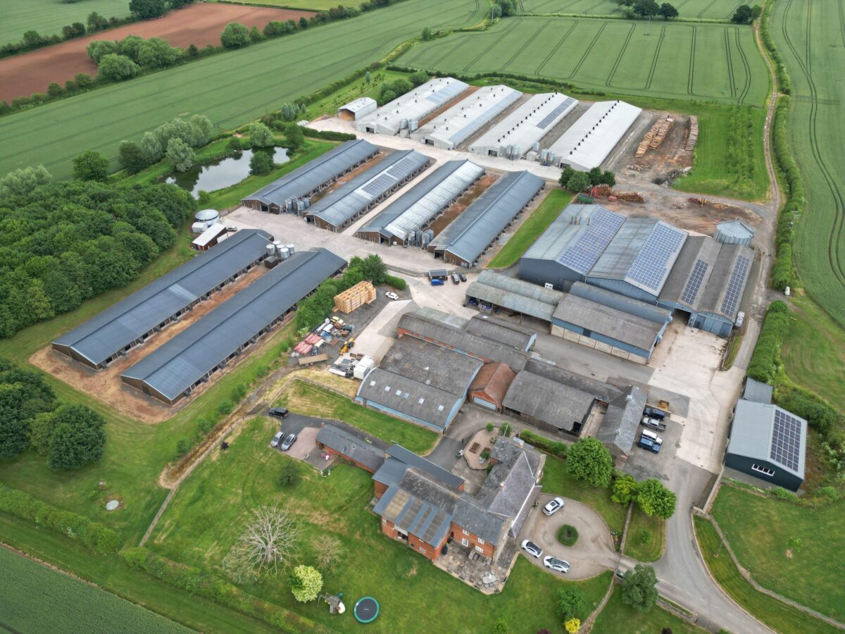 Aerial view of chicken factory farm in Hereforshire