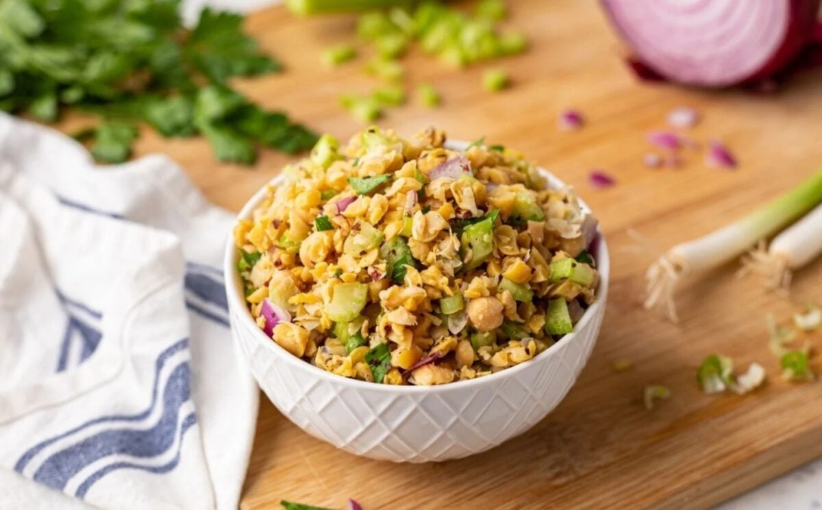 A bowl of vegan chickpea tuna filling