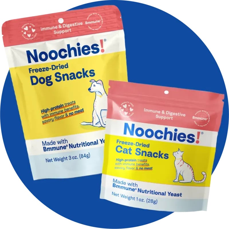 Photo shows the cat and dog "snacks" produced by Further Foods' Noochies! using nutritional yeast