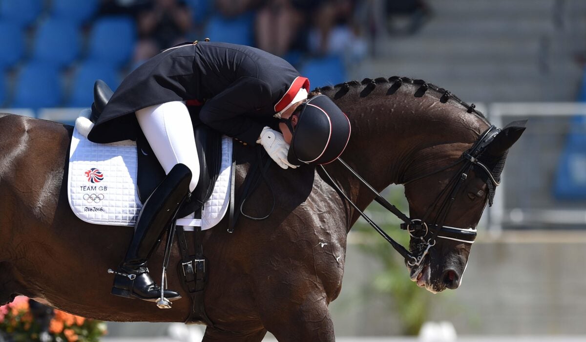 Olympian Charlotte Dujardin riding a horse at the Olympics