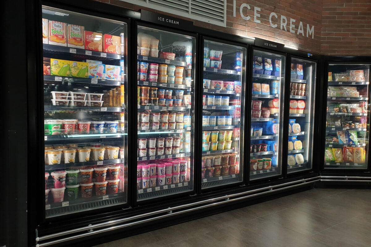 A selection of ice cream at a supermarket