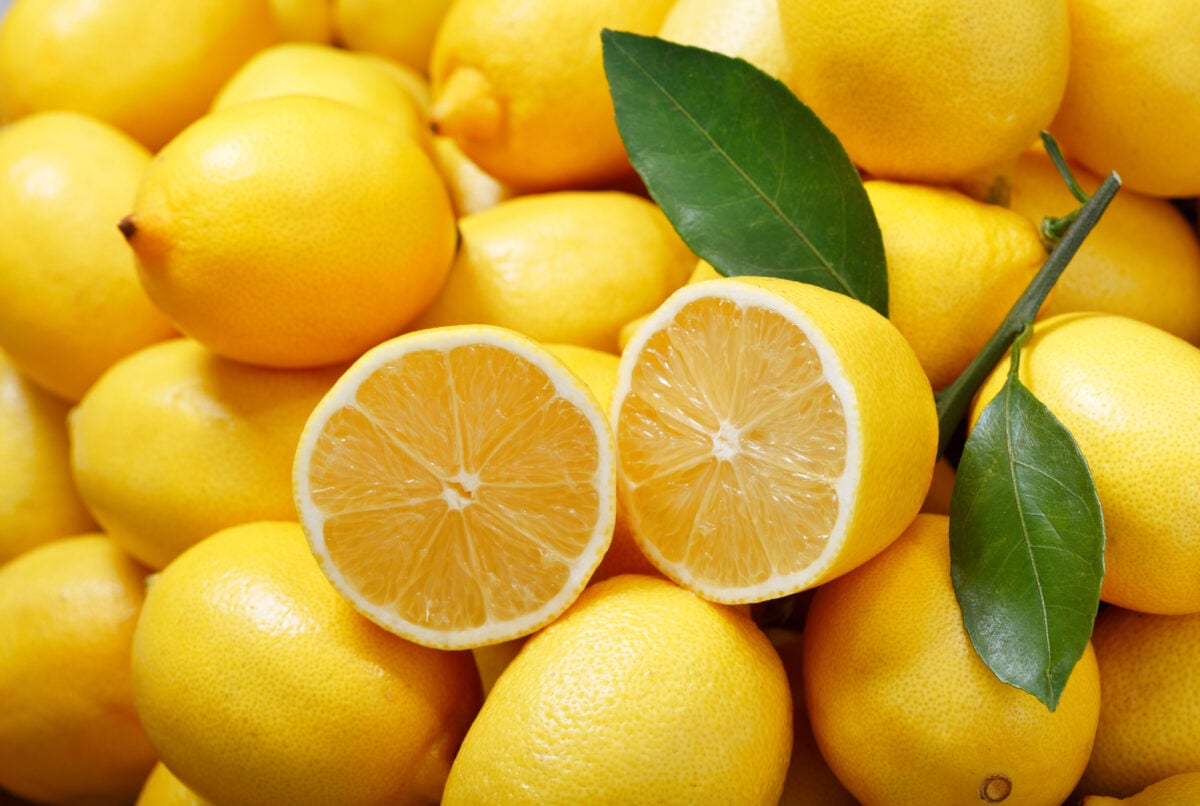 A pile of lemons, which are sometimes considered a non-vegan fruit