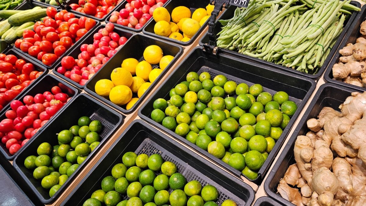 Lemons, limes, and other fruit at a supermarket