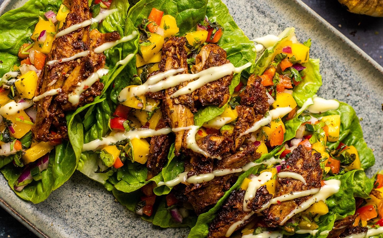 Vegan lettuce wraps with mango salsa, a plant-based BBQ recipe