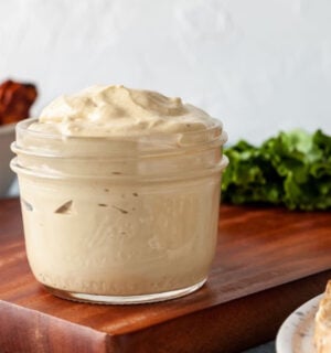 a picture of vegan oil-free mayo made from cashew nuts and seasonings