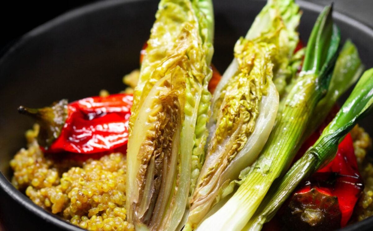 Photo shows a curried quinoa bowl from The Vegan Chef School