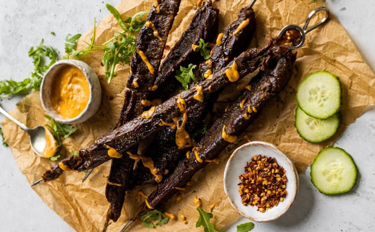 Seitan kebabs made to a vegan recipe