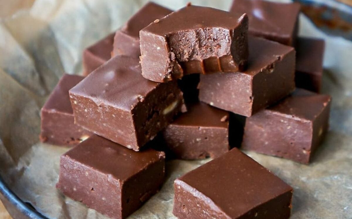 a picture of a tower of cubes of vegan chocolate fudge