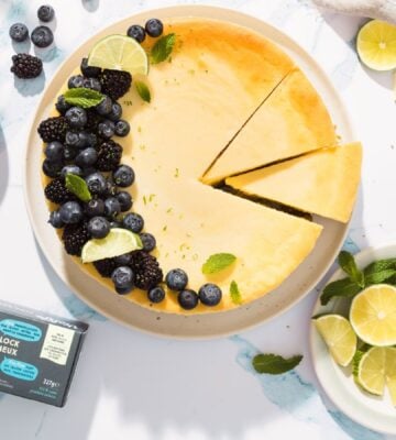 A dairy-free cheese cake with with Violife's new vegan cream cheese block that it's just launched in Canada