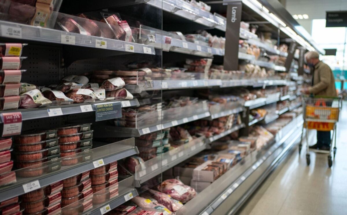 A supermarket shelf filled with meat