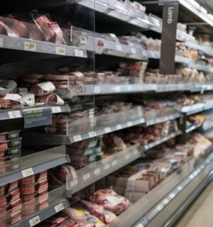 A supermarket shelf filled with meat