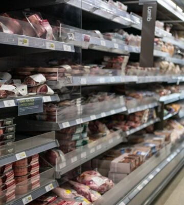 A supermarket shelf filled with meat