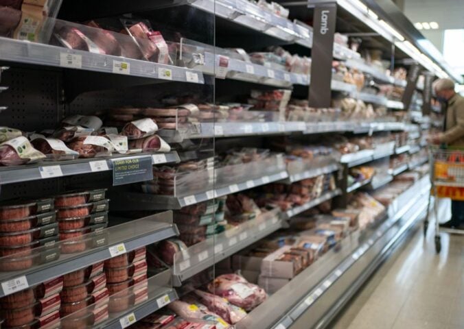 A supermarket shelf filled with meat