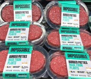 Packets of the "bleeding" Impossible burger being sold at a grocery store in the US