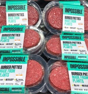 Packets of the "bleeding" Impossible burger being sold at a grocery store in the US