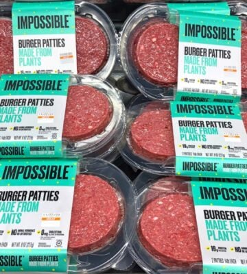 Packets of the "bleeding" Impossible burger being sold at a grocery store in the US