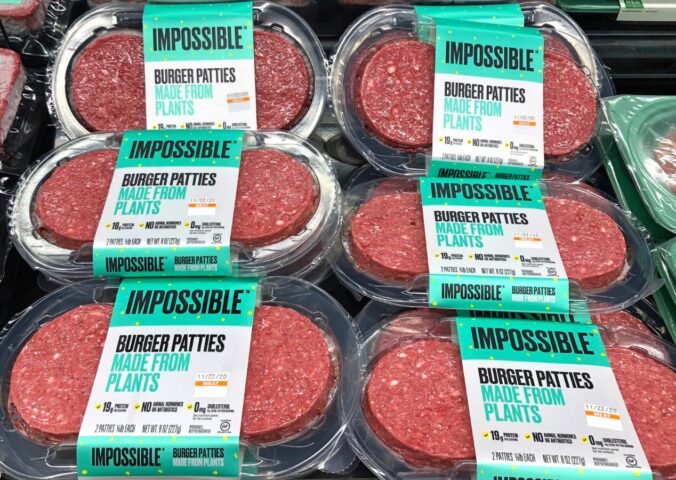 Packets of the "bleeding" Impossible burger being sold at a grocery store in the US