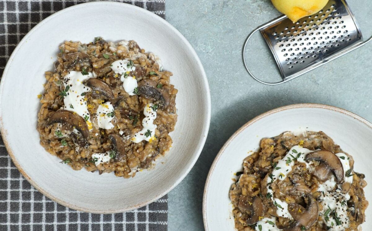 A mushroom risotto made from miso, a vegan miso recipe