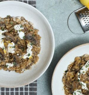 A mushroom risotto made from miso, a vegan miso recipe