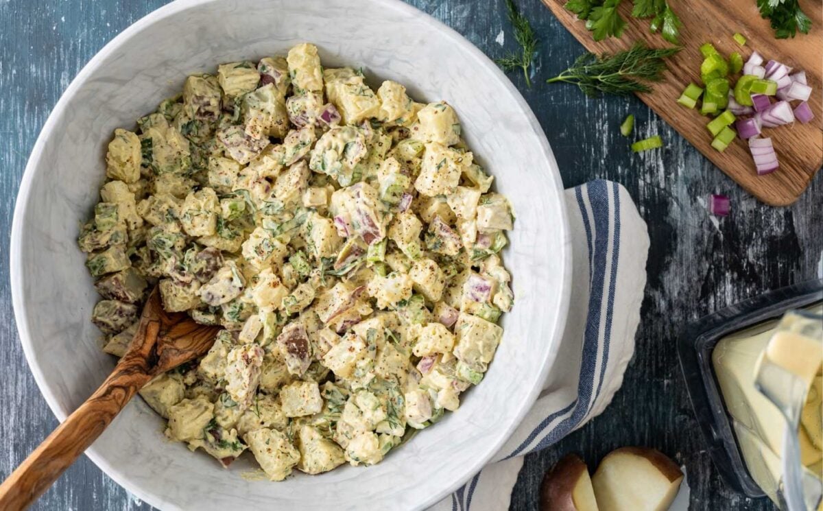 A plant-based and egg-free vegan potato salad