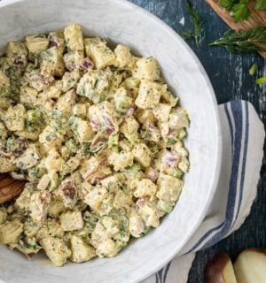 A plant-based and egg-free vegan potato salad