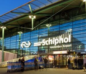 Photo shows the front of Schiphol Airport in Amsterdam