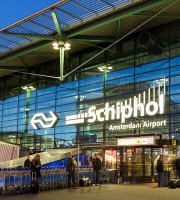 Photo shows the front of Schiphol Airport in Amsterdam