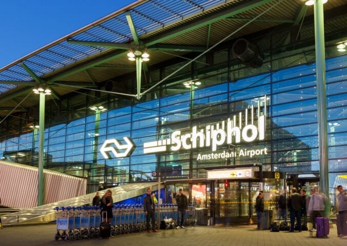 Photo shows the front of Schiphol Airport in Amsterdam