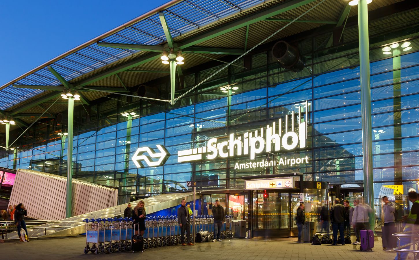 Photo shows the front of Schiphol Airport in Amsterdam