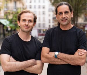 Photo shows The Very Food Co founders Arnaud Delacour and Dr Oscar Castellani standing side by side on a French street