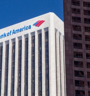 The outside of Bank of America, which is one of the banks funding the environmentally destructive animal agriculture industry