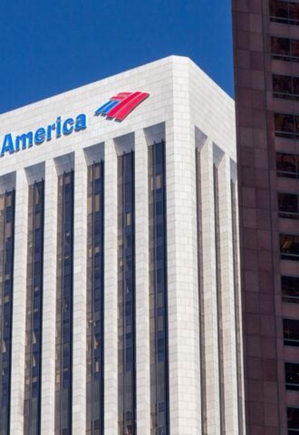 The outside of Bank of America, which is one of the banks funding the environmentally destructive animal agriculture industry