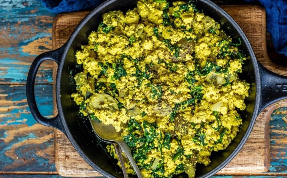 Tofu scramble with kale, a fall vegan breakfast idea