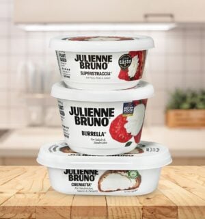 Julienne Bruno's vegan cheeses on a kitchen work surface