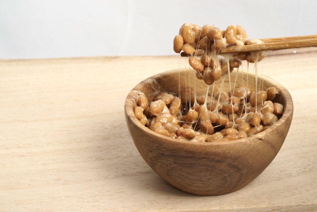 A bowl of natto, a fermented soybean product that's beneficial for your gut