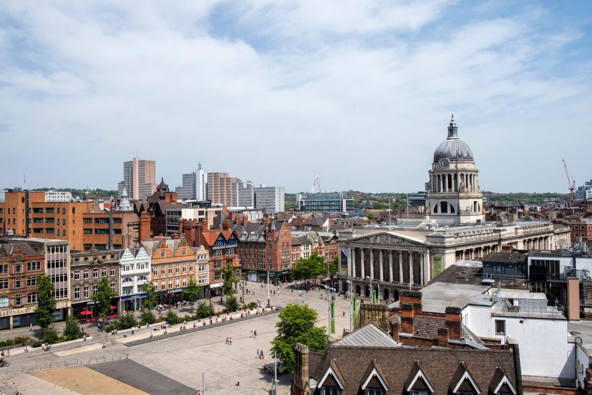 An aerial view of Nottingham City in the UK