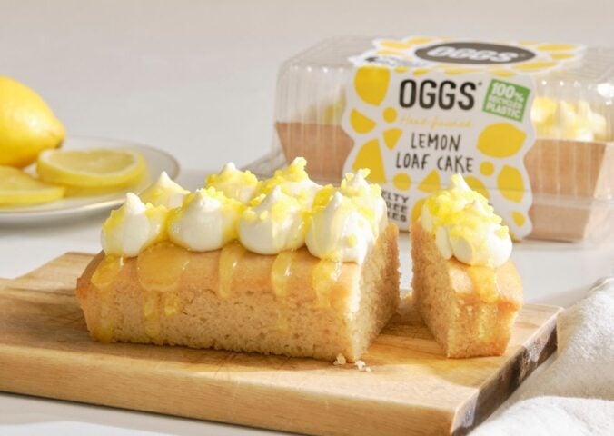 A vegan iced loaf cake from OGGS made with an egg-free and dairy-free recipe