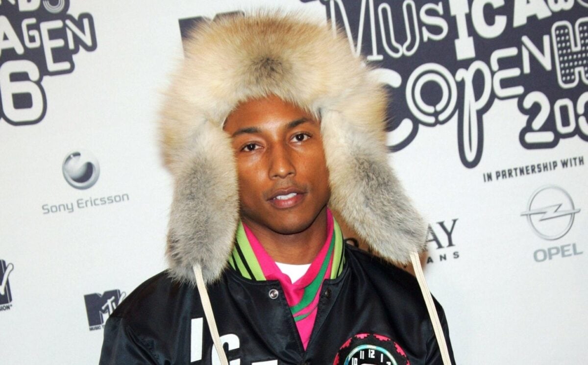 Pharrell Williams - in a hat made from real mink fur - on the red carpet