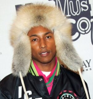 Pharrell Williams - in a hat made from real mink fur - on the red carpet