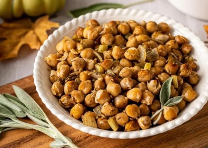 a picture of a bowl of oil-free savory autumn chickpeas perfect for cold weather